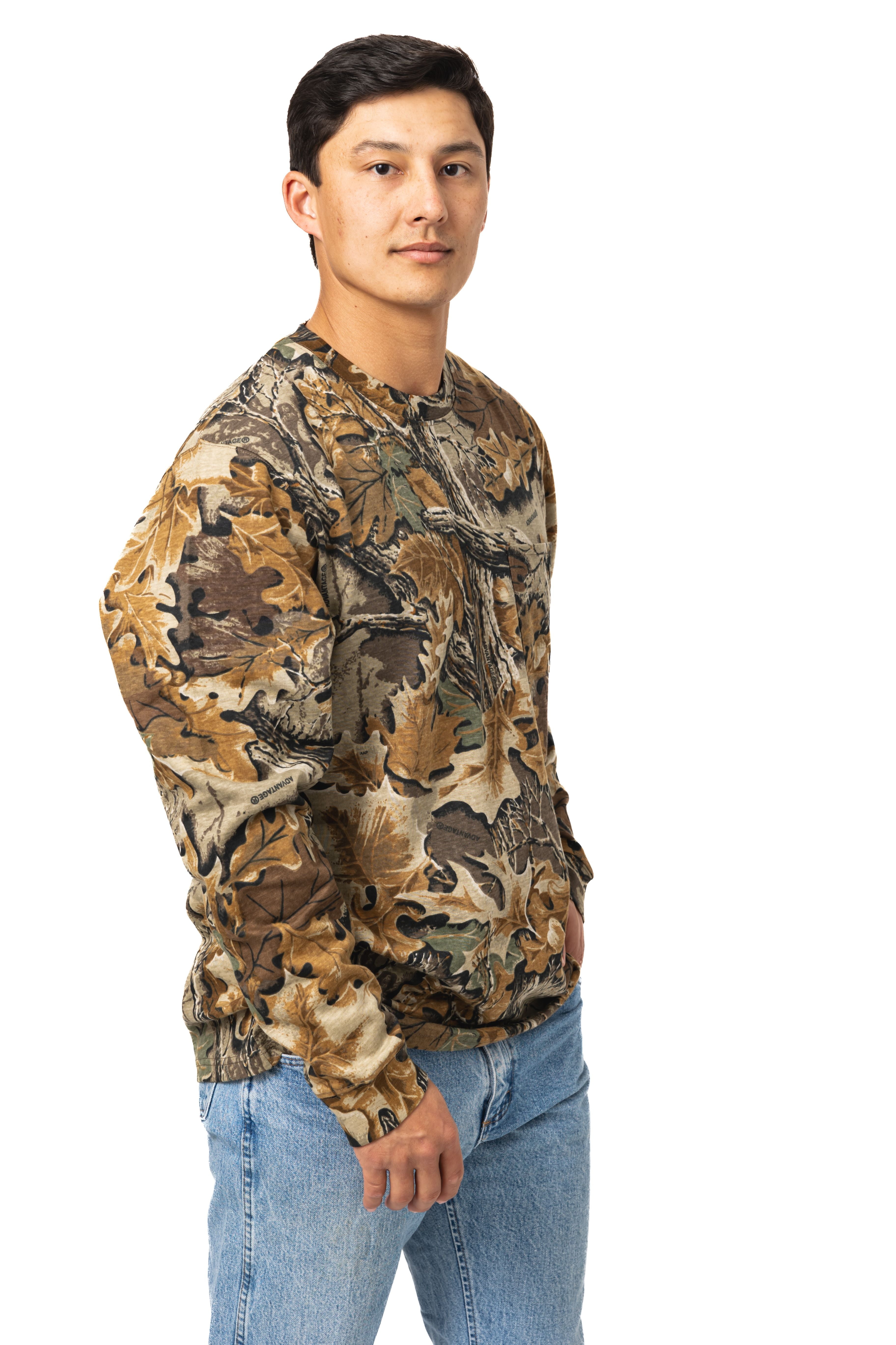 Realtree Men’s Long Sleeve  Hunting Cotton Shirt, Advantage Classic Camo , Relaxed Fit, Size S-5X