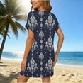 thumbnail image 4 of Ynynloco Womens Short Sleeve Dresses Casual V Neck Tribal Print Button Flowy Boho Mini Beach Short Dress, 4 of 5