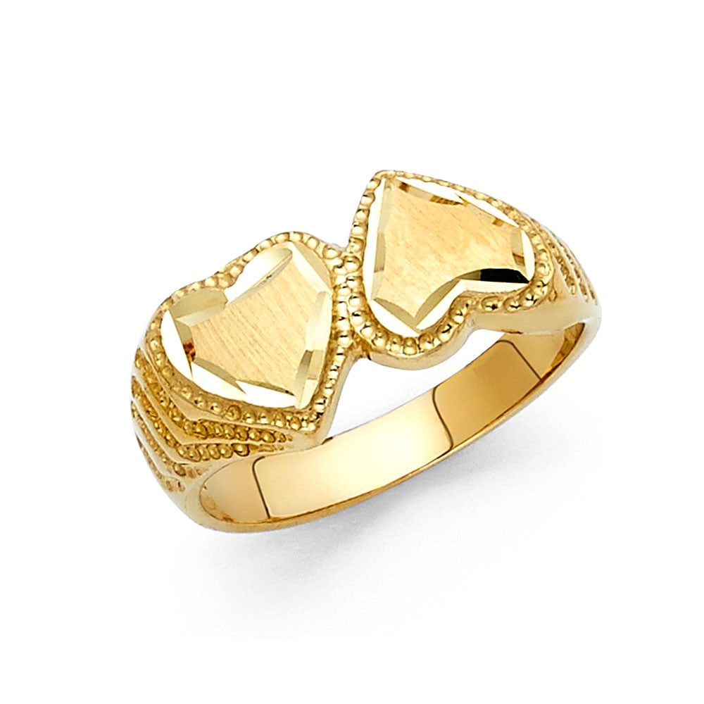 14K Solid Yellow Gold Anniversary Fashion Heart Ring Band 
