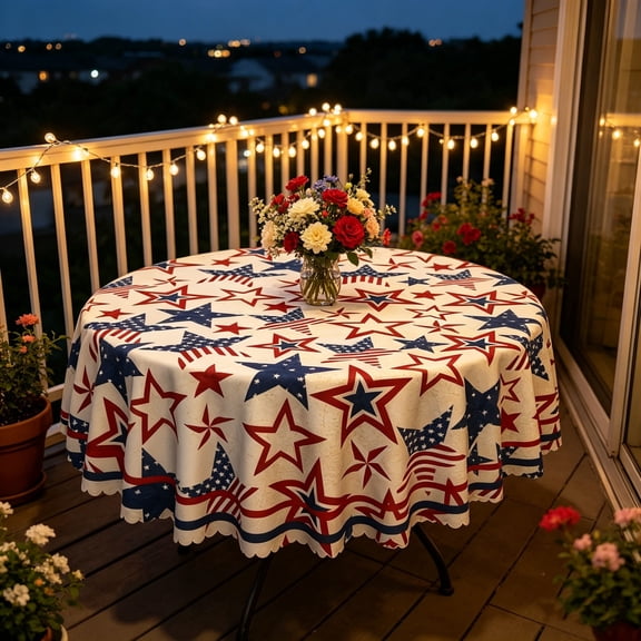 Tyidzon 4th of July Table Cloth, 60 inch Waterproof Round Tablecloth for Dining Room Kitchen Patriotic Party Decor