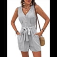 thumbnail image 2 of Mono Corto para Mujer, Informal, con Bolsillos en V, Cuello , Sin Mangas, Gris , Talla M, 2 of 10