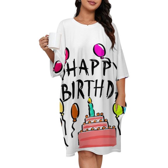 Happy Birthday! Sleepshirts For Sleeping Travels Loose Sleepdress Pajama Dress Soft Nightdress Sleepwear