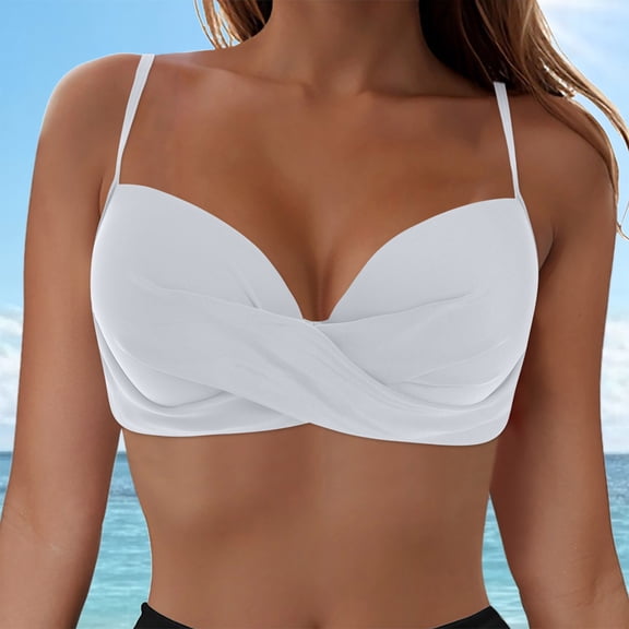 Women Back Stainless Steel Hooks Swimwear Tops Underwire Full Coverage Bikini Top Push Up Swim Crop Top Tie Back Bathing Suit Tops
