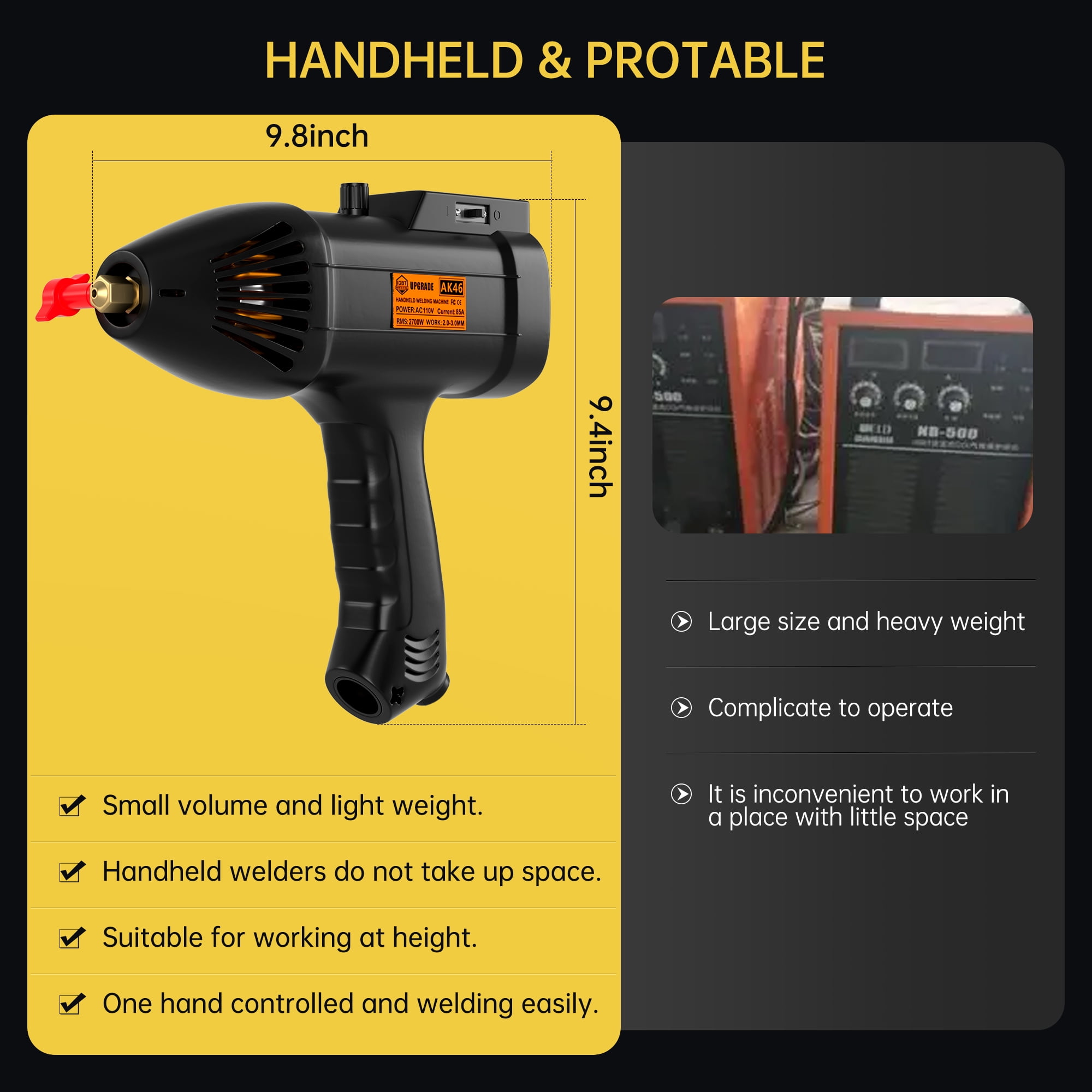 TOPTENG Welding Machine, Handheld Stick Welder, 110V Portable ARC Hand Held , Automatic Digital Current Adjustment with Welding Tool Set, with Toolbox