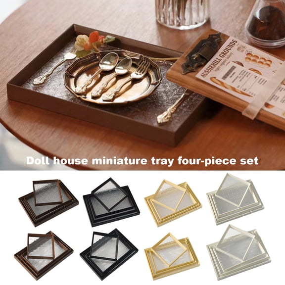 4Pcs 1:6 1:12 Dollhouse Miniature Tray Set Plastic Dinner Plate Tea Tray Model Toys Begonia Ripple Tray Mold for Bakery Kitchen Coffee House Doll House