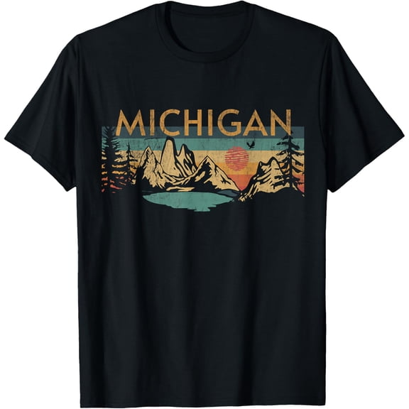 Michigan T-Shirt Michigan USA Outdoor VintageMen's and women's gift, black and white T-shirt, size: Extra large S-4XL