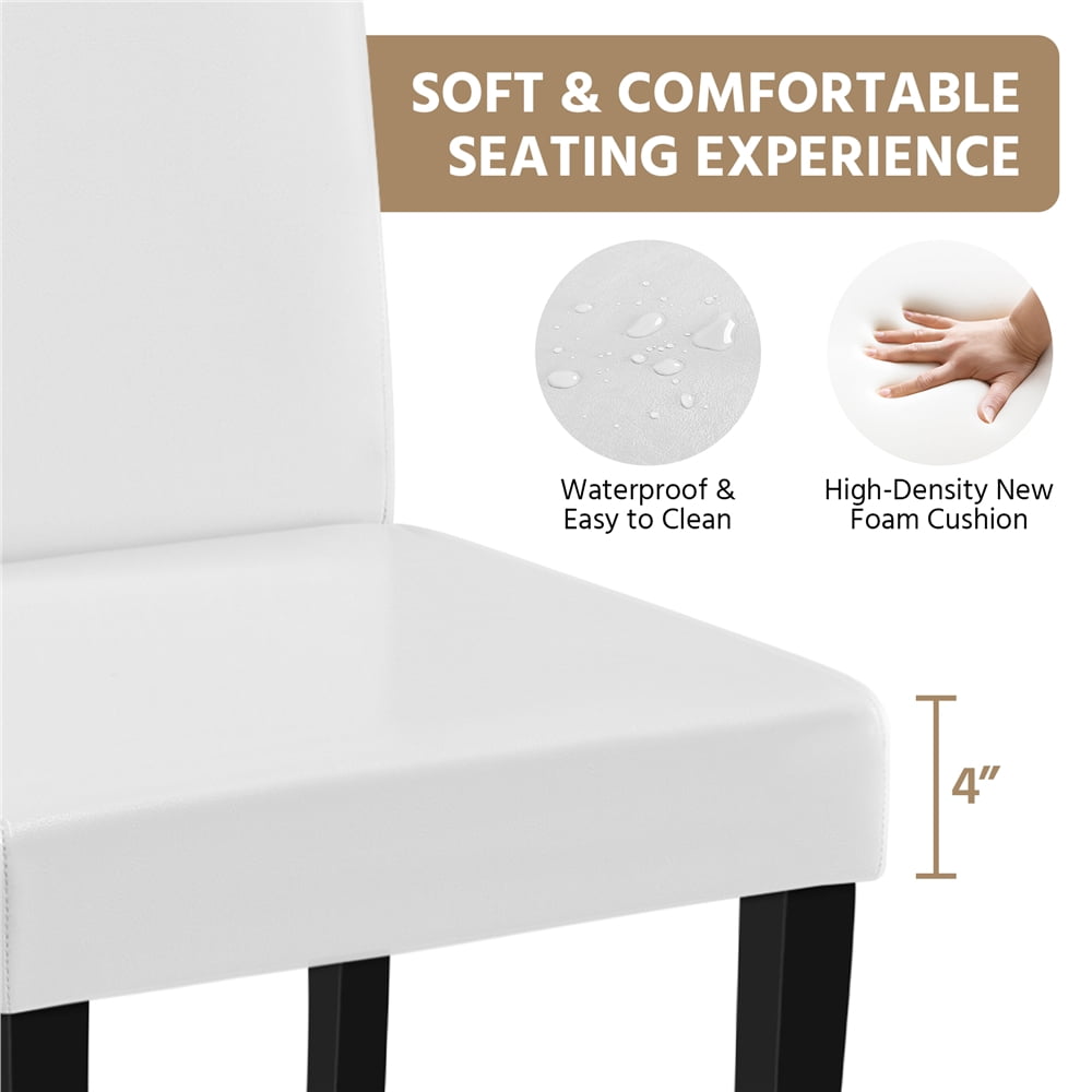 Yaheetech Faux Leather Dining Room Chairs with Rubberwood Legs, Set of 2, White