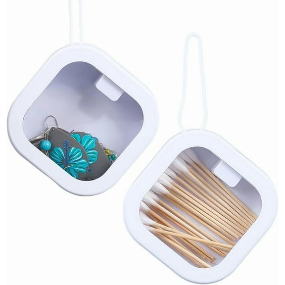 2Pcs Hair Tie Portable Holder Hair Clip Travel Case White Square Pocket Push Clear Window Plastic Stackable Mini Box Organizer Accessories for Storage Jewelry Bobby Pin Floss Small Items