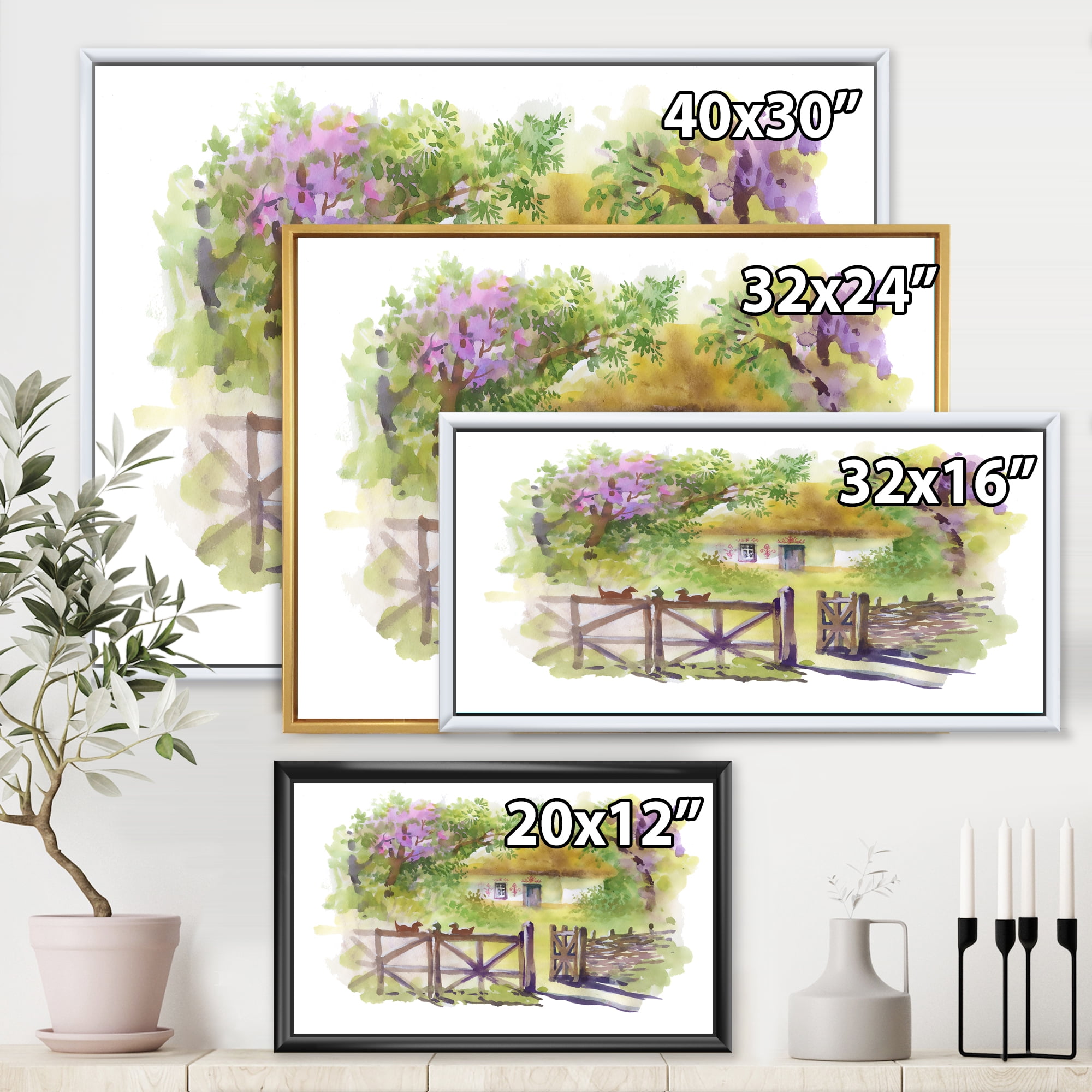 Designart 'Impression of Rustic Cottage In The Woods' Traditional Framed Canvas Wall Art Print