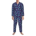 thumbnail image 3 of Fotbe Skull daisy Gradient Pijama de Hombre con Estampado de Manga Larga, Conjunto de 2 Piezas, Ropa de Dormir Suave y Cómoda con Bolsillos-Small, 3 of 7