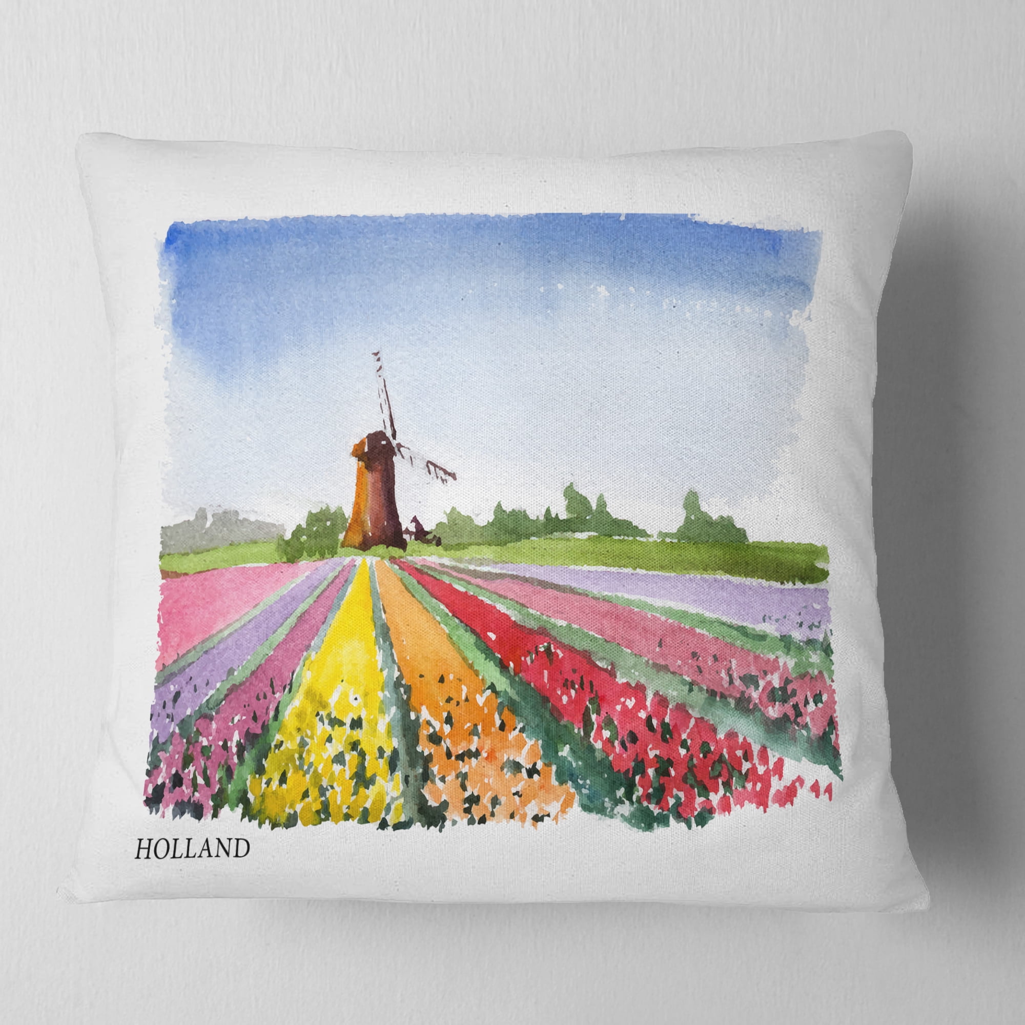 Designart Holland Vector Illustration - Cityscape Painting Throw Pillow - 18x18