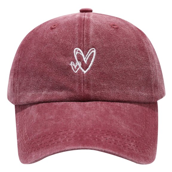 Peichun Unisex Vintage Washed Distressed Baseball Cap Cute Two Hearts Embroidery Adjustable Sun Hats Soft Top Breathable Sports and Leisure Couple Caps One Size