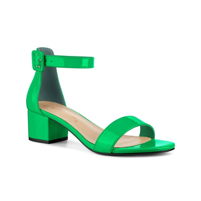 BLISSFUL STEP Women's Shoes Open Toe Block Heel Ankle Strap Sandals Grass Green 8.5