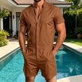 thumbnail image 2 of WDDDD Men's Short Sleeve Stand Collar Romper Jumpsuit Summer Shorts Outfit Brown XL, 2 of 4