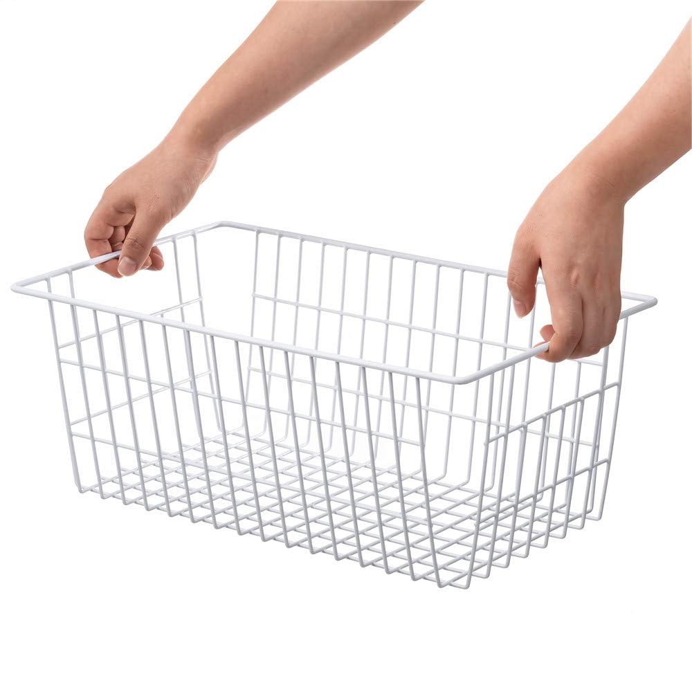SANNO Large Wire Storage Baskets Freezer Baskets,Farmhouse Metal Wire Basket Freezer Storage Organizer Wire Storage Basket for Kitchen Pantry Organizer Bins,14"x11"x6"