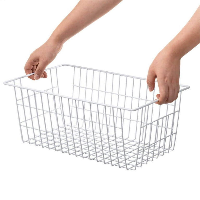 Sanno Large Freezer Wire Storage Organizer Basket, Household Refrigerator Bin with Built-In Handles for Cabinets, Pantry