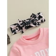 thumbnail image 5 of Bagilaanoe 3PCS Baby Girl Pants Set Toddler Letter Print Long Sleeve Sweatshirt Tops + Leopard Sweatpants + Headband 6M 12M 18M 24M 3T Kids Casual Sweatsuits, 5 of 9