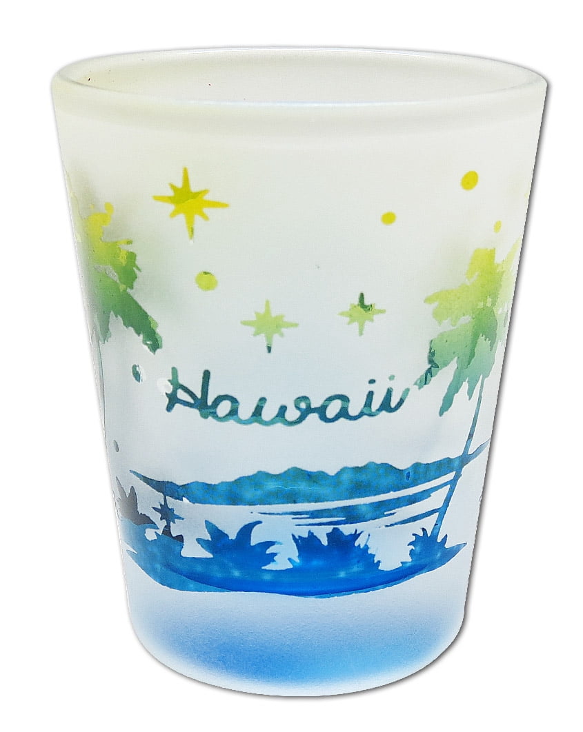 Shot Glass Palms Hawaii Etched Frosted