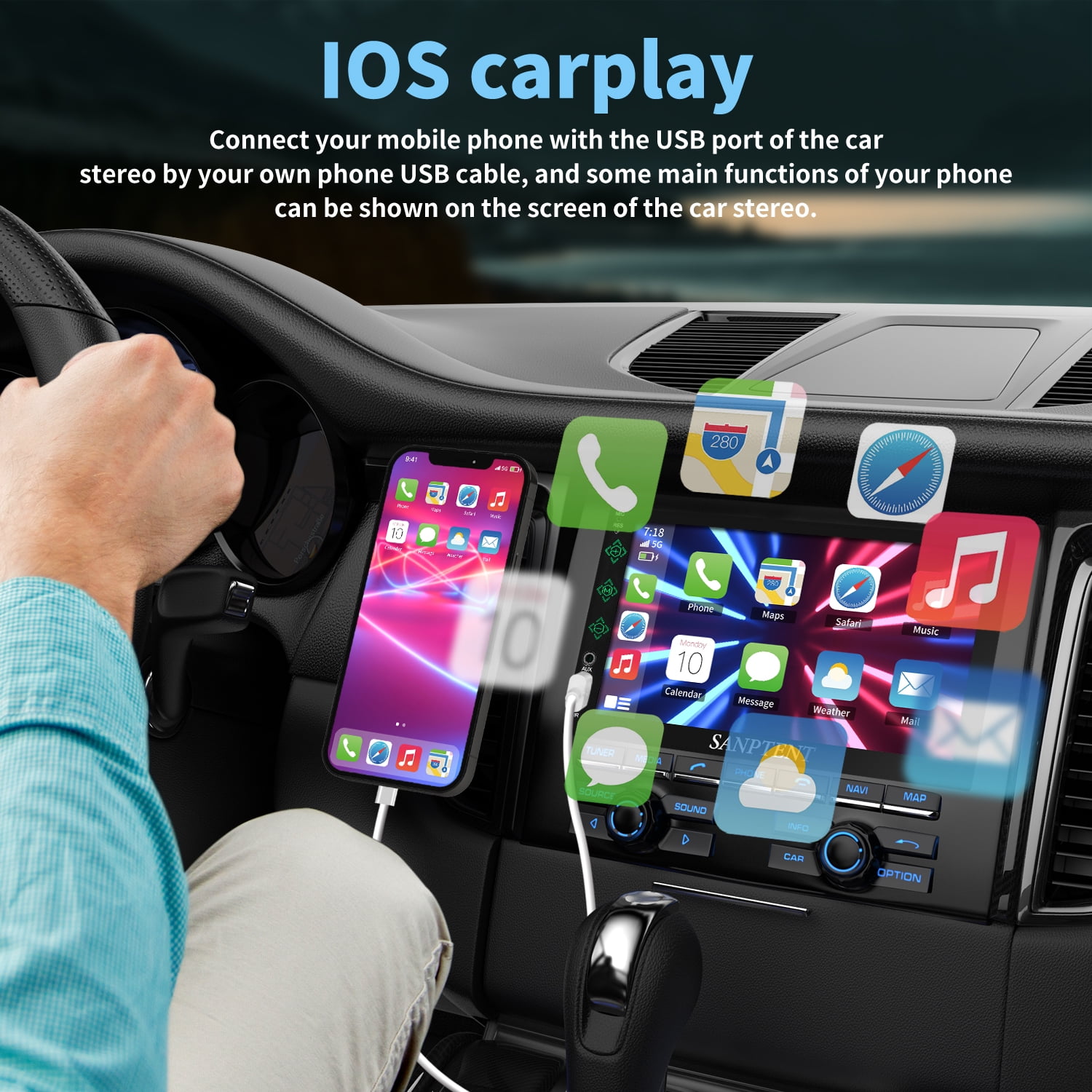 Buy Sanptent Double Din Car Stereo Compatible With Apple Carplay And Android Auto Inch Fhd