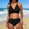 thumbnail image 2 of QURATI Swimwear Bikini Sets for Women High Waist Summer Beach Swim Bathing Suits V Neck 2 Piece Swimsuit Black M, 2 of 6