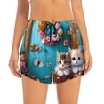 thumbnail image 4 of Lsque Whimsical Cats and Flowers Scene Printed Women's Running Shorts with Liner Pockets,Elastic Quick Dry Workout Athletic Gym Yoga Shorts,Womens High Waist Shorts-, 4 of 9