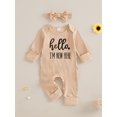 thumbnail image 4 of Spewahor Infant Baby Girl Fall Romper Letter Print Ribbed Long Sleeves Round Neck Full Length Jumpsuit with Headband, 4 of 9