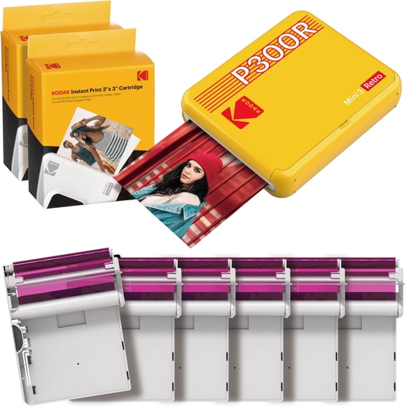 Kodak Mini 3 Retro Portable Instant Photo Printer (P300RY) + 68 Sheets Bundle - Yellow