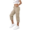 thumbnail image 2 of YanHoo Womens Cargo Capris Elastic Waisted Drawstring Workout Capri Pants Outdoor Hiking Cropped Trousers with Pockets, 2 of 7