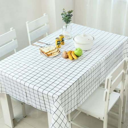 

Yozhu PVC tablecloth waterproof and oil-proof disposable cotton linen cloth style girl heart dormitory rectangular table dining table coffee table table mat white plaid