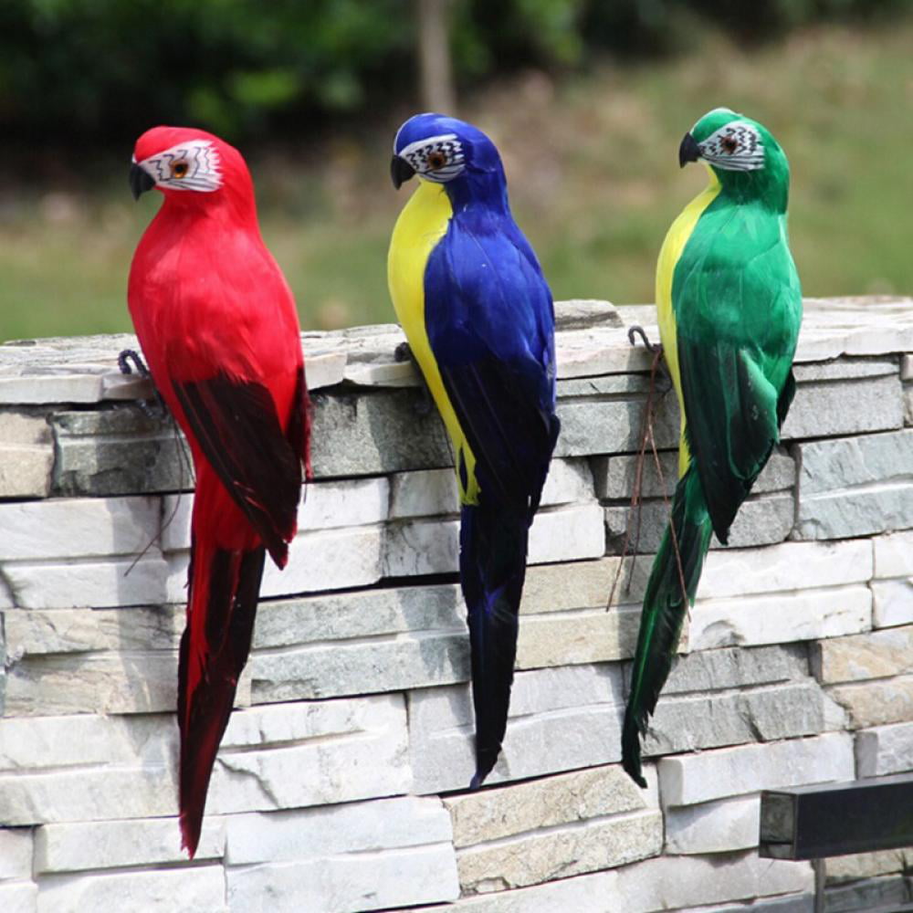 4-Pack Artificial Feathered Macaw Parrot Bird Animal Figurine Ornament Decor 