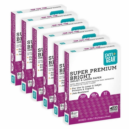 Pen + Gear Super Premium Bright Copy Paper, 8.5 x 11, 28 lb, 97 Bright, 1800 Sheets