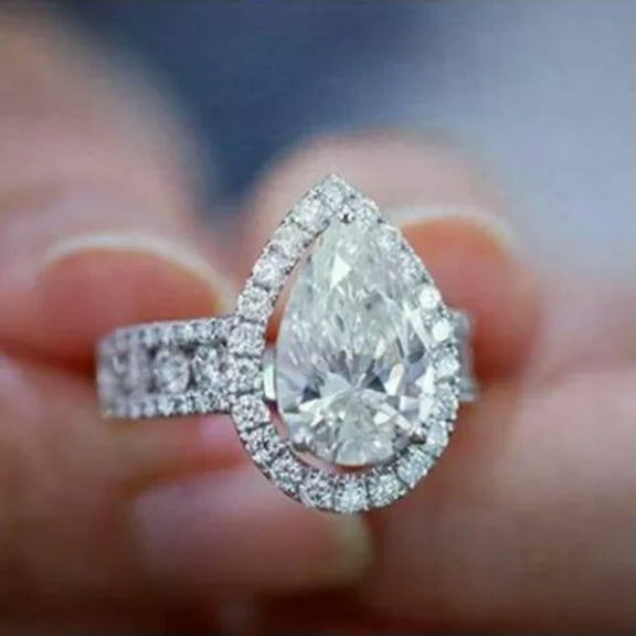 EOEMY 925 Sterling Silver Ring Pear Crystal Ring Women Fashion Jewelry Size 6-10-8