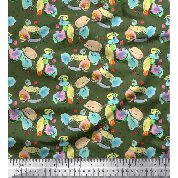 Soimoi Green Velvet Fabric Cookies & Cupcake Food Print Fabric by the Yard 58 Inch Wide