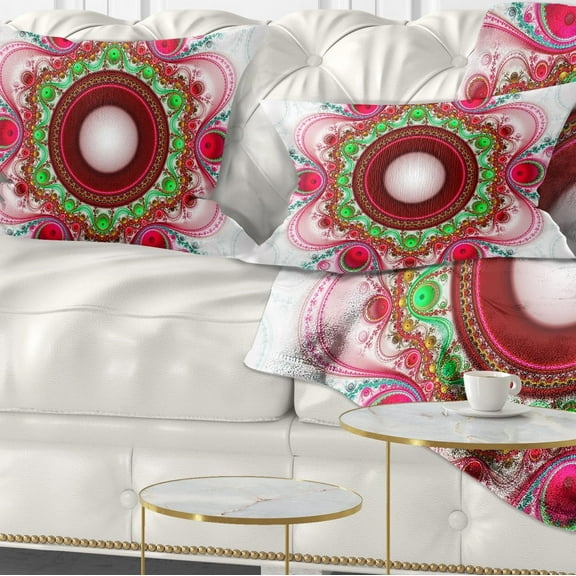 Designart Pink Fractal Pattern with Circles - Abstract Throw Pillow - 12x20