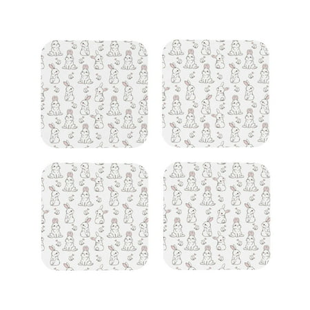 

Fuzoiu Bunny And Bird Print Leather Coasters Set Drink Coasters Set of 4 for Tabletop Protection Durable PVC Coasters Home Décor and Housewarming Gift-Square