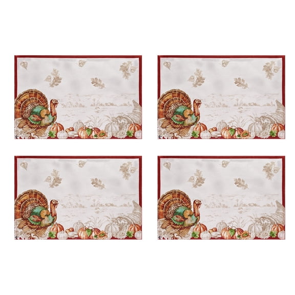 Elrene Home Fashions Holiday Turkey Bordered Fall Placemat, Set of 4, Multi, 13" x 19"