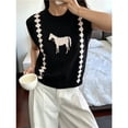 thumbnail image 4 of Women'S Sleeveless Sweater Horse Jacquard Sweaters Pullover Tank Tops Knit Vest Trendy Clothing -358 L, 4 of 5