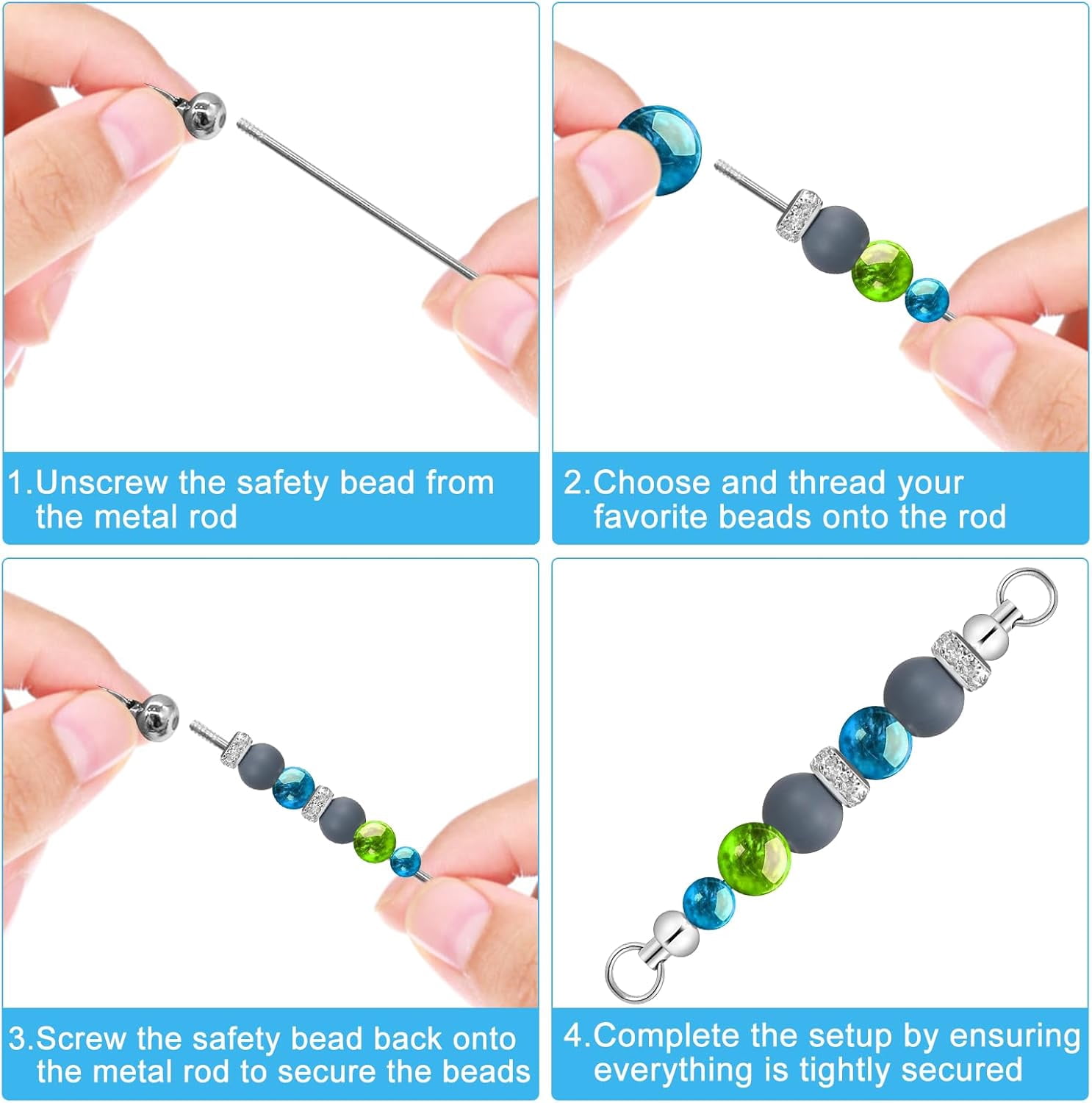 IULAVP 50PCS Beadable Keychain Bars DIY Kit - Durable Metal Silver Blank Keychains with Screw-Top Beadable Rod - Easy-to-Assemble Keychain Making Supplies for Crafts, Gifts, Bags, Wallets, Backpacks