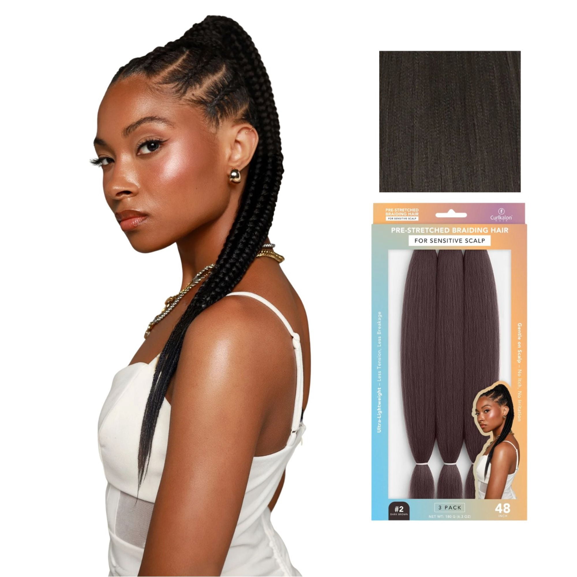 Curlkalon Pre-Stretched Braiding Hair for Women, Sensitive Scalp, 48 inch, Dark Brown #2