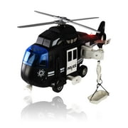 WolVolk Friction Powered Push and Go Police Helicopter Toy with Flashing Lights and Sirens, Black