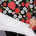 thumbnail image 3 of Oversized Wearable Blanket Hoodie,Red Strawberry Plants Flower Black Pattern Sherpa Blanket Hoodie with Super Pockets,Super Warm Fuzzy Pullover for Women & Men, 3 of 6