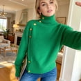 thumbnail image 5 of Women'S Long Sleeve Sweater with Gold Buttons Loose Fit Knitted Pullover Casual Tops Green XXL, 5 of 7