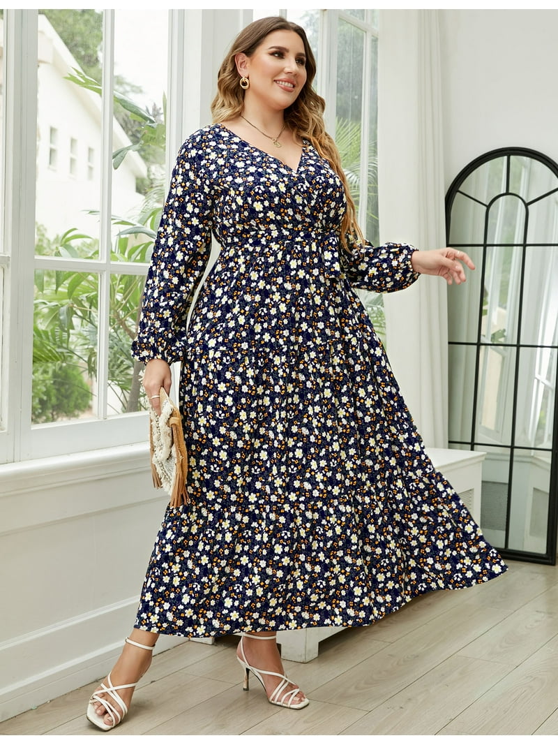 knee length dresses for ladies You'll See Soon Enough Navy Multi Floral Cotton Maxi Dress main image 0
