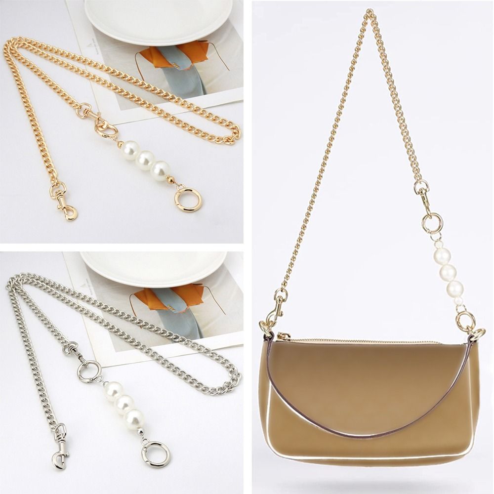 Gold Clasp Bag Accessories DIY Purse Replacement Handles Women Bag Straps  Handbag Hardware Bag Extender Chain Pearl Bead GOLD 