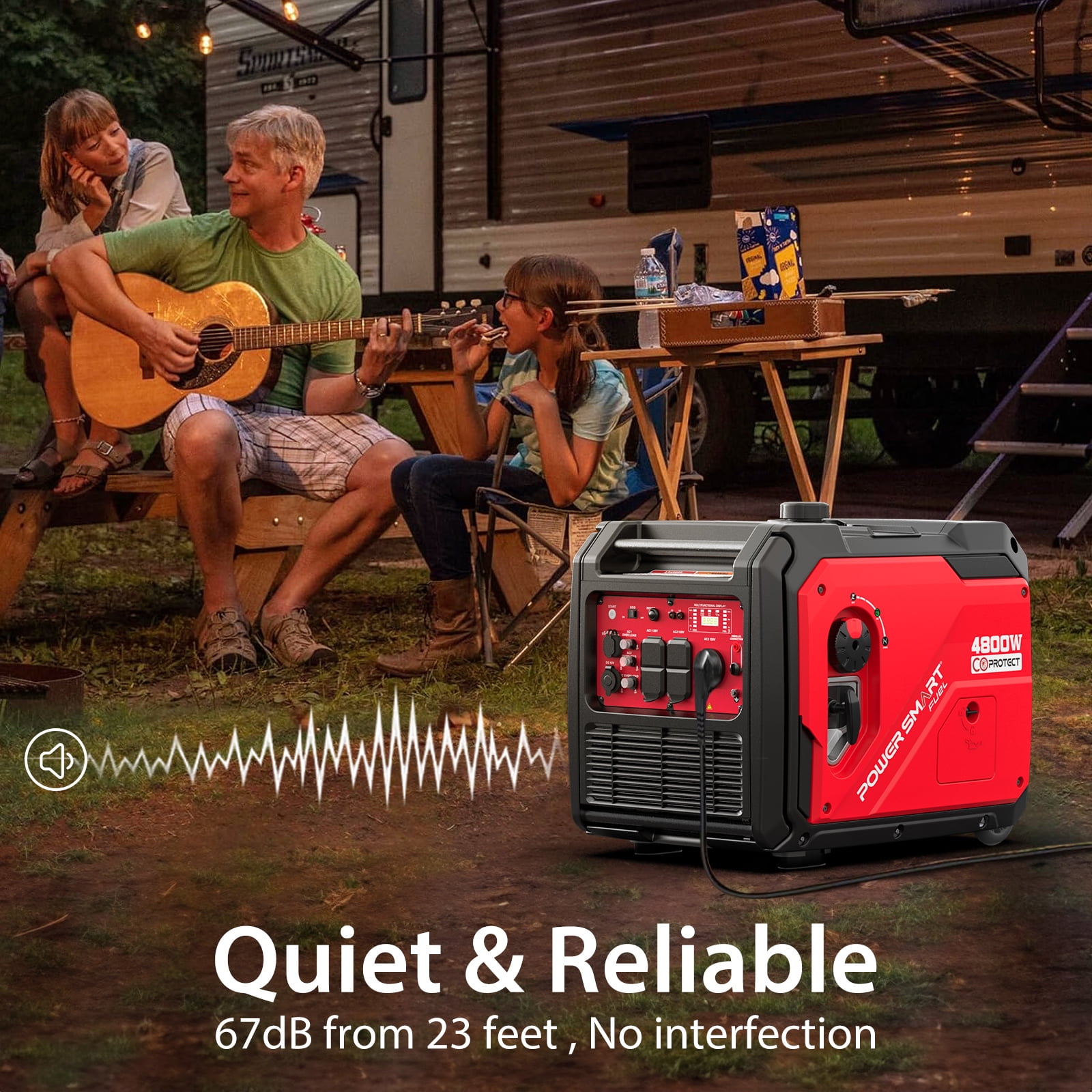 PowerSmart Equipment 4800W Gas Powered Inverter Generator Gas Powered with Wheels,CO Sensor for Outdoor