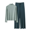 thumbnail image 2 of Weiqiqre Cute Pajama Sets for Women Lounge Set Solid Color High Neck Long Sleeve Sleep Set Pants Suit Soft Loungewear, 2 of 3