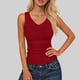 thumbnail image 3 of Mujeres Blusas de Verano sin Mangas Cuello en V Cuello Sólido Camiseta con Cojín de Pecho, Ligera Blusa Casual, 3 of 6