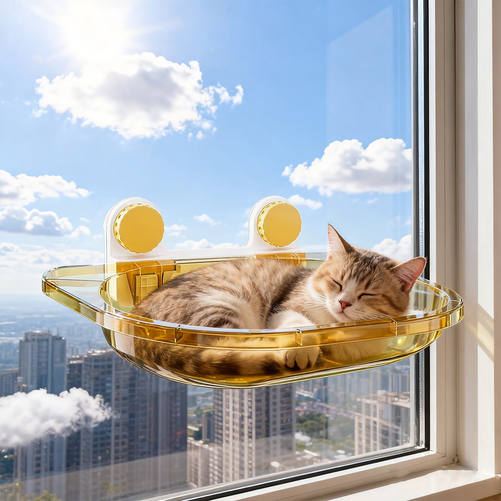 Cat Window Hammock, Cat Bed for Window, Cat Window Perch, Window Cat Perch, Cat Beds for Indoor Cats, Window Cups, 22X12 In, Amber Finish, 1 Pc