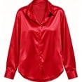 thumbnail image 5 of Womens Tops 2026 Satin Emulation Silk Long Sleeve Button Down Shirt, 5 of 5