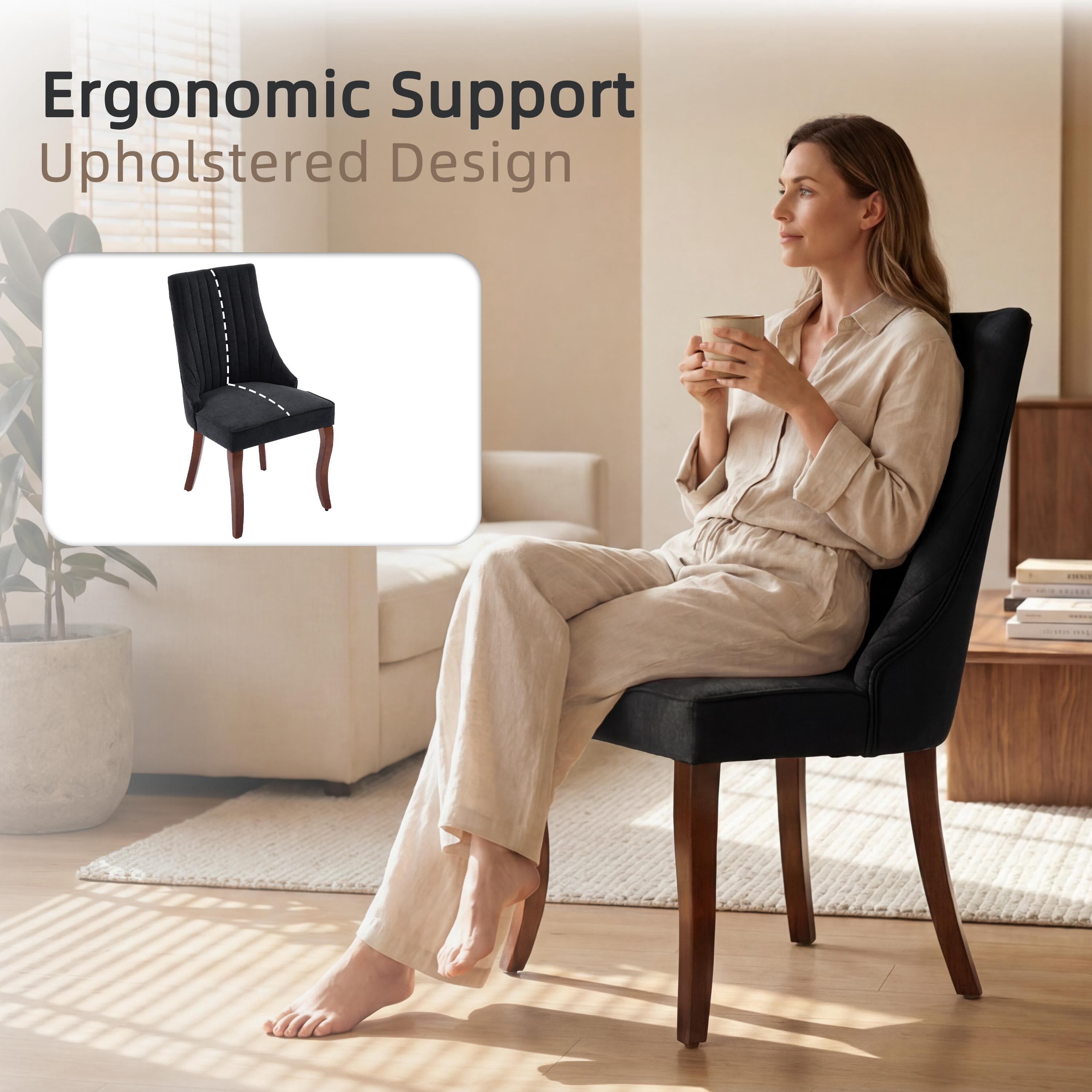 Dining Chairs Set of 4, PAPROOS Velvet Upholstered Dining Chairs, Farmhouse Accent Chair Side Chair with High Backrest and Solid Wood Legs, Kitchen Chair for Dining Kitchen Living Room, Black